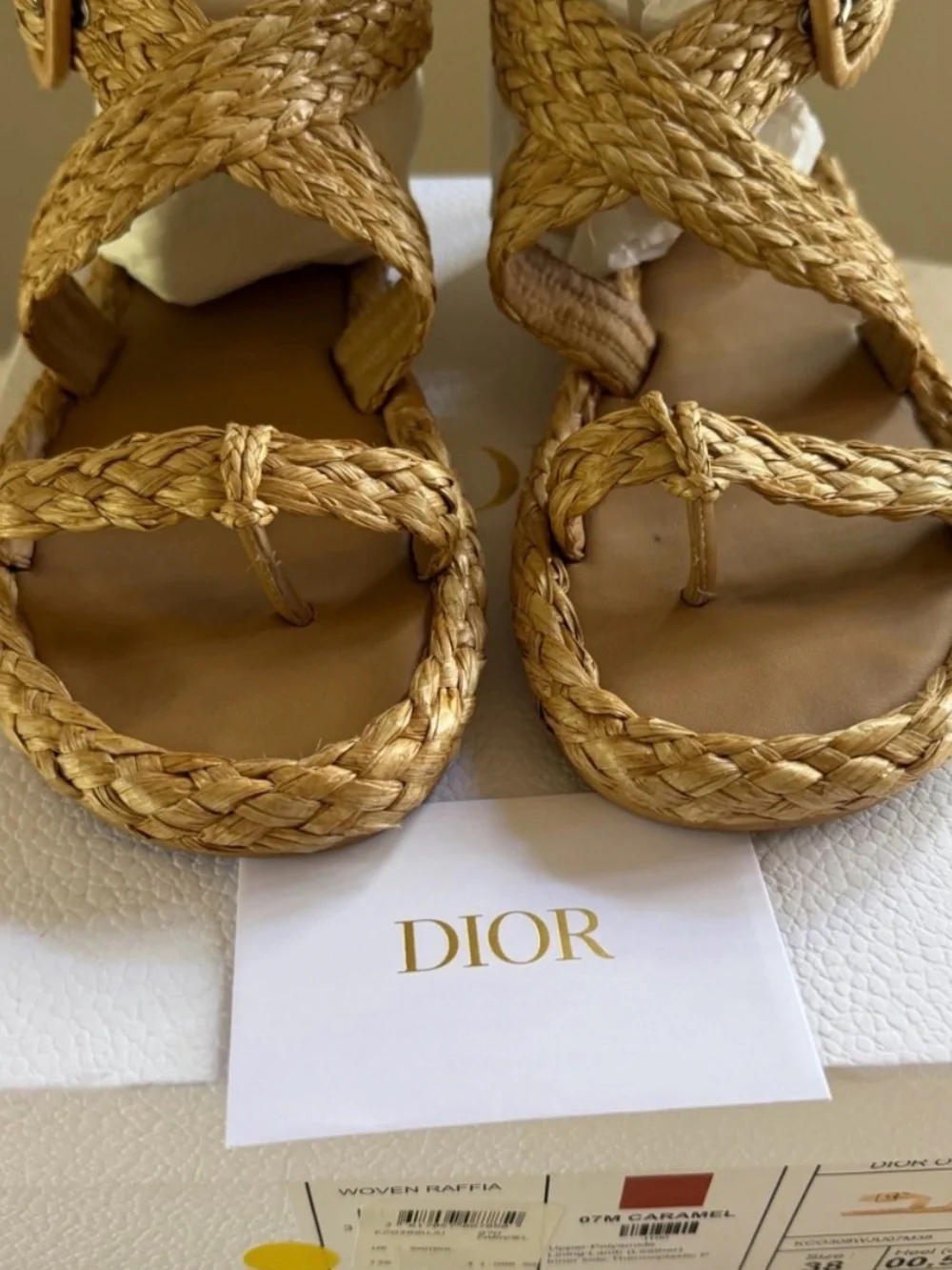Dior Woven Ocean Flat Thong Sandals in beige Raffia Size 38